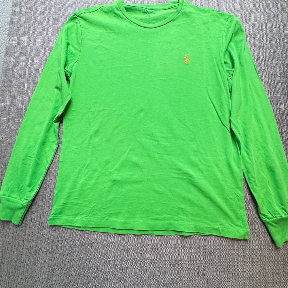 Polo Ralph Lauren Mens Small Lime Green Long Sleeve T-Shirt Orange Pony Logo